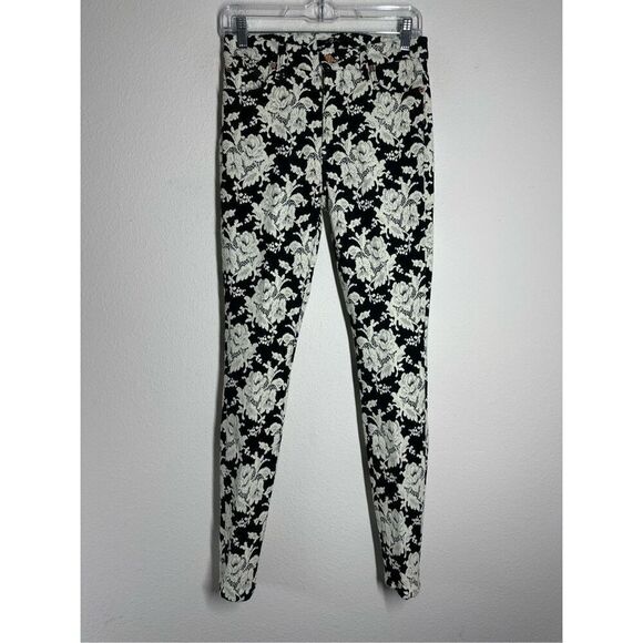 7 For All Mankind Bohemian Black & White Jacquard Pants Size 27 Lace Effect - Picture 1 of 16